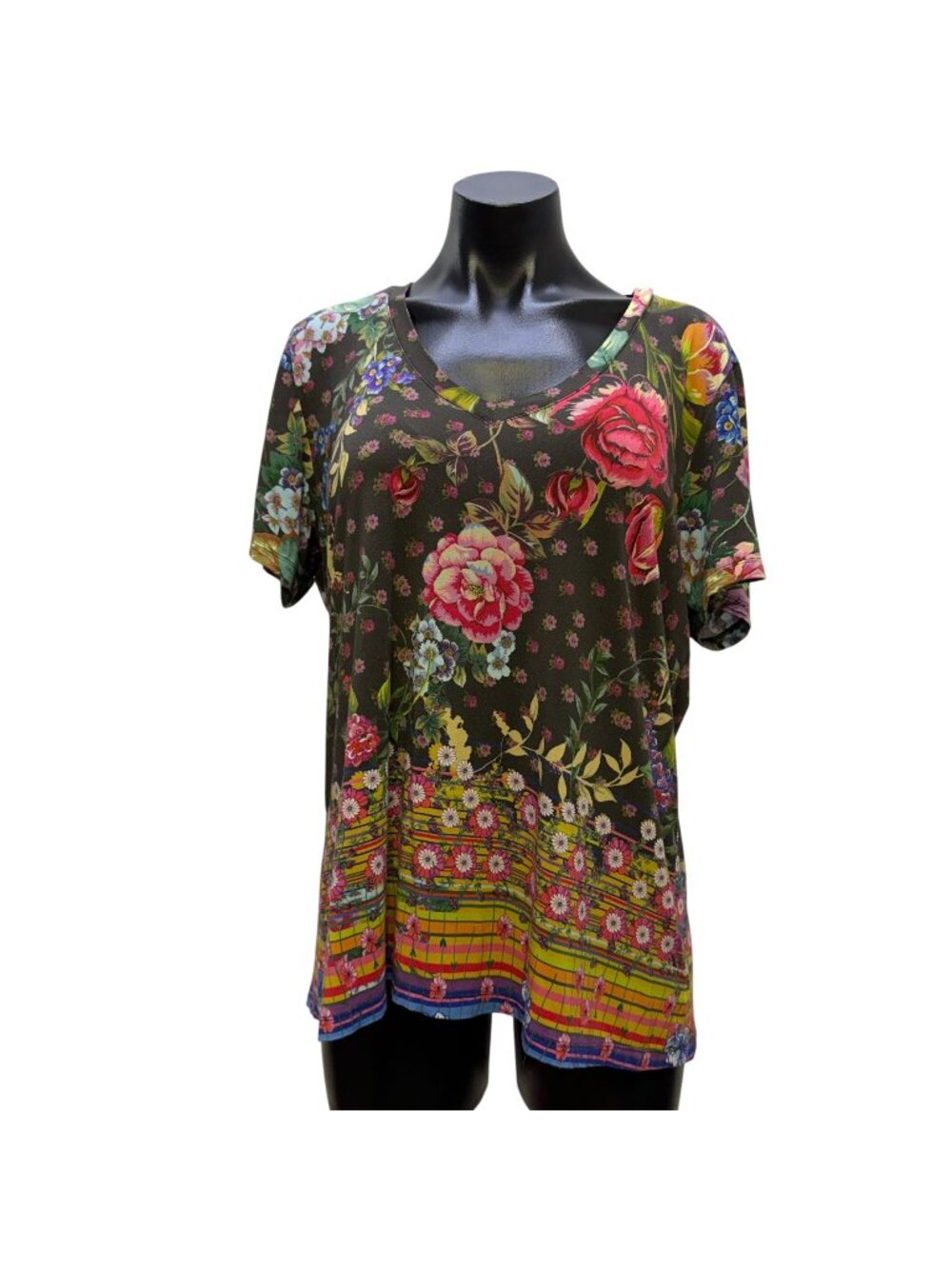 Johnny Was Floral Print T-Shirt Blouse Multicolor L
